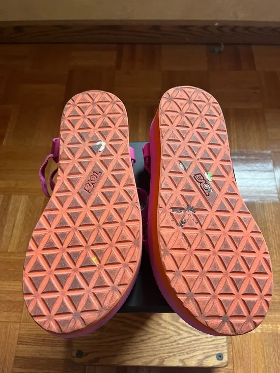 TEVAs Pink Platform Strappy Sandals with Orange Accent - Picture 3 of 6
